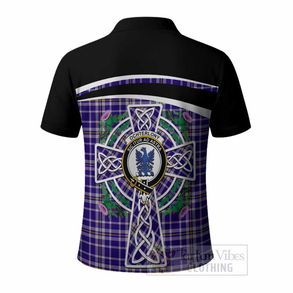 Ochterlony Tartan Crest Polo Shirt Scottish Thistle Celtic Cross Alba Gu Brath