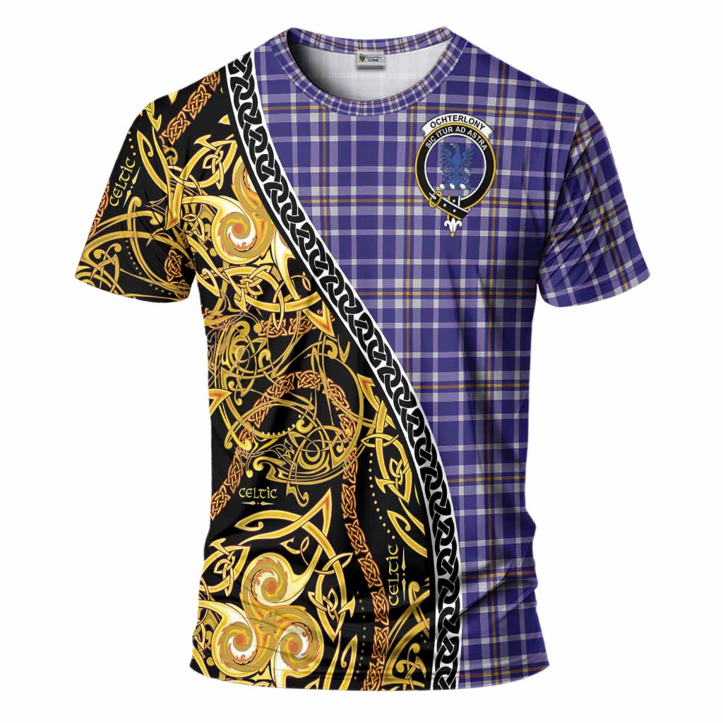 Ochterlony Tartan Crest T-Shirt Celtic Knot and Triple Trickle Spiral Symbols