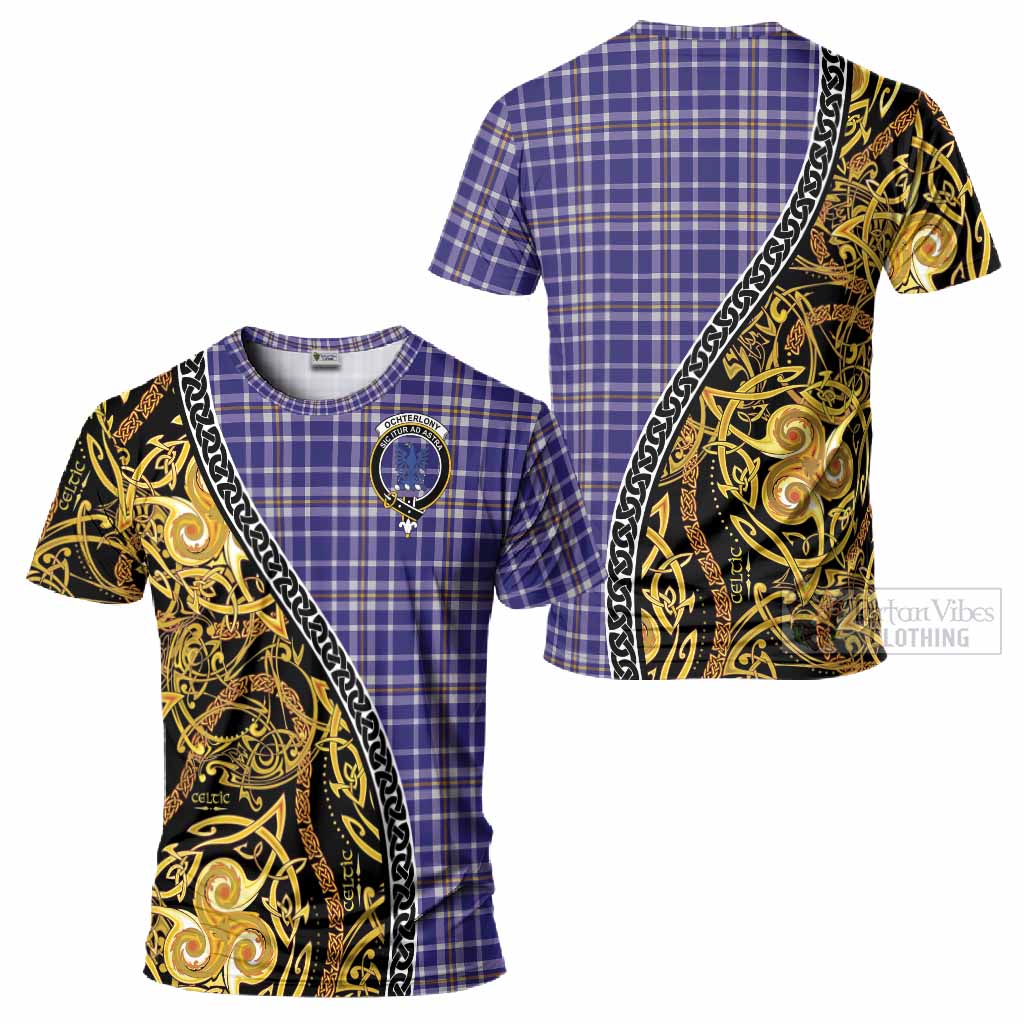 Ochterlony Tartan Crest T-Shirt Celtic Knot and Triple Trickle Spiral Symbols