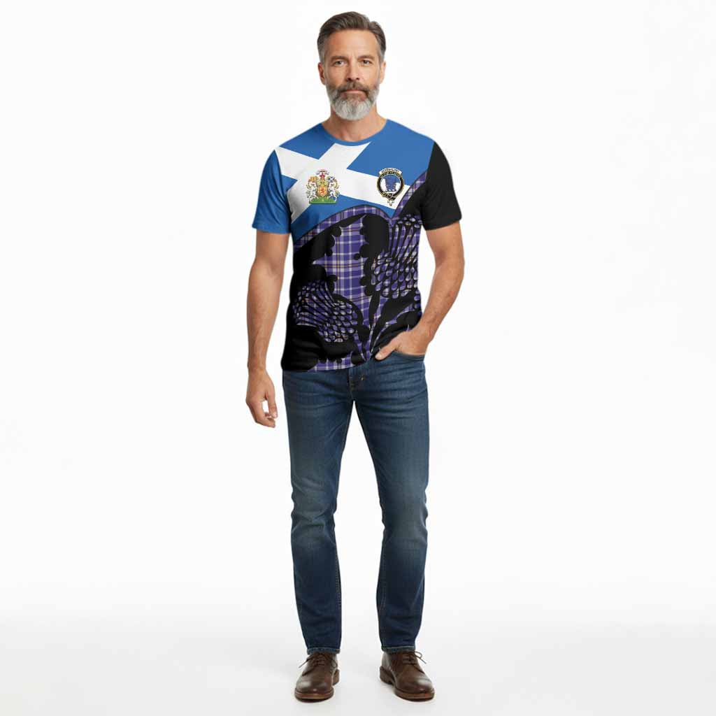 Ochterlony Tartan Family Crest Cotton T-shirt Scotland Thistle Floral Flag Style