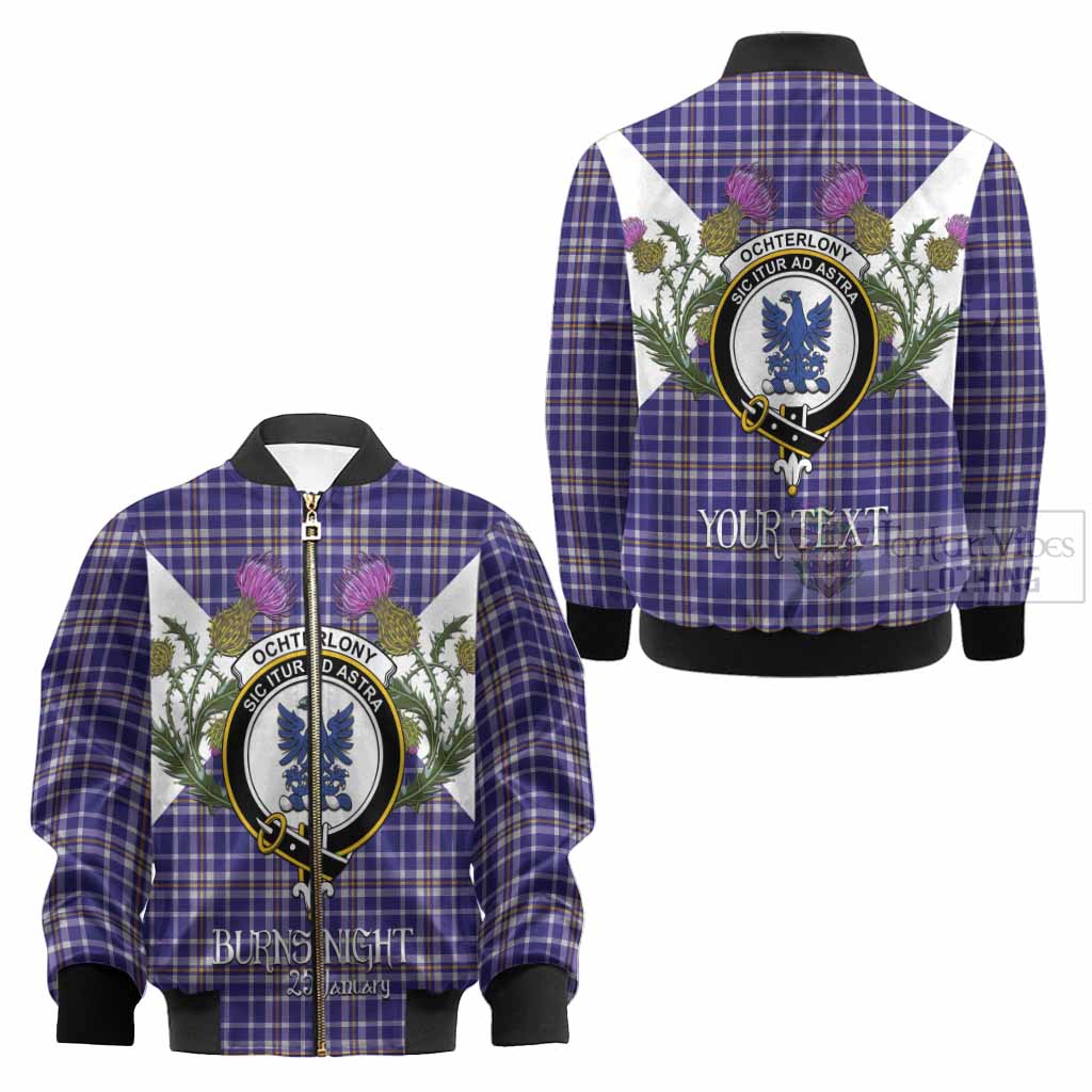 Ochterlony Tartan Family Crest Kid Bomber Jacket Scottish Burns Night Thistle Floral