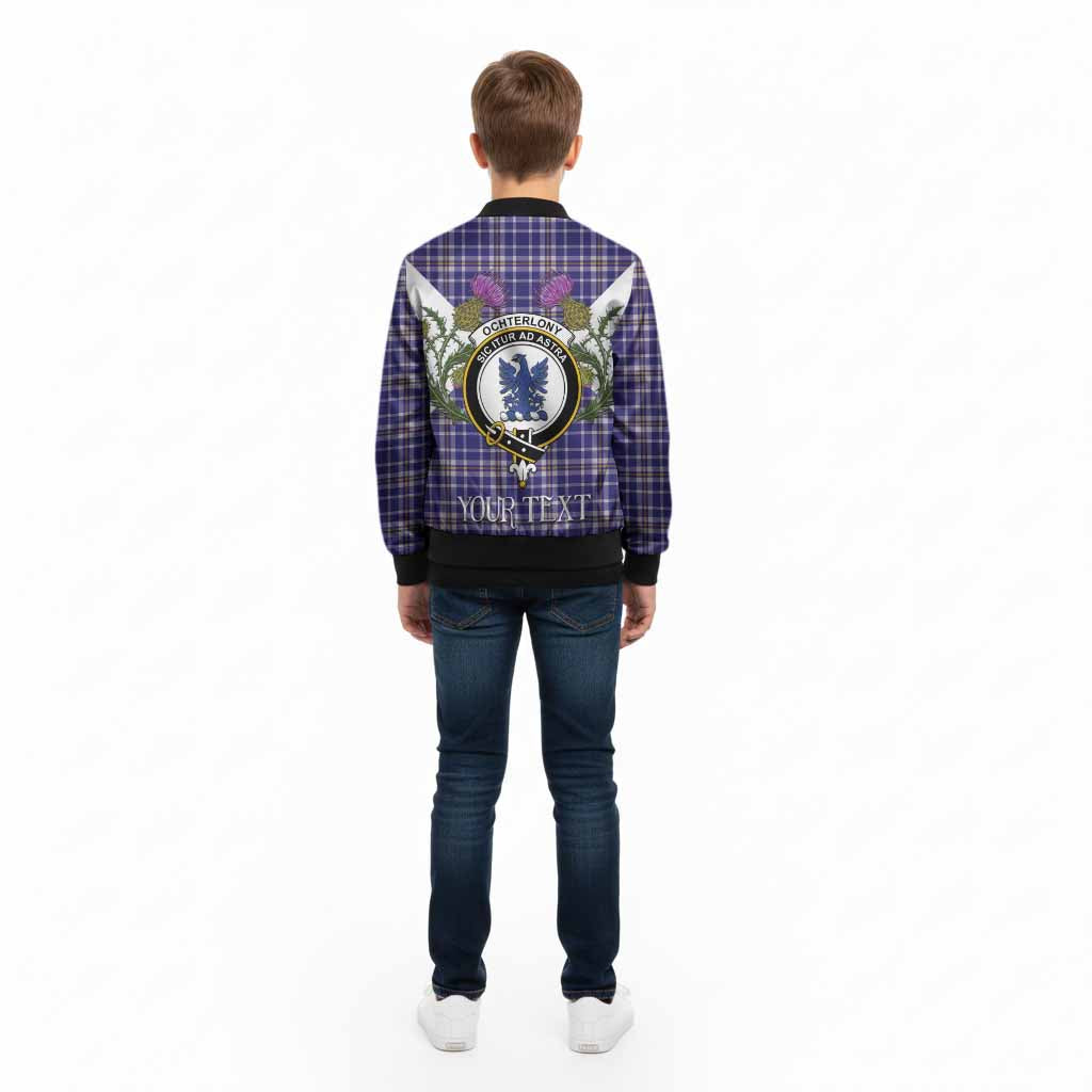 Ochterlony Tartan Family Crest Kid Bomber Jacket Scottish Burns Night Thistle Floral