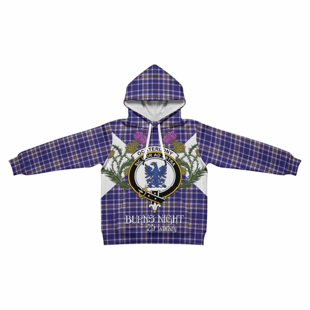 Ochterlony Tartan Family Crest Kid Hoodie Scottish Burns Night Thistle Floral