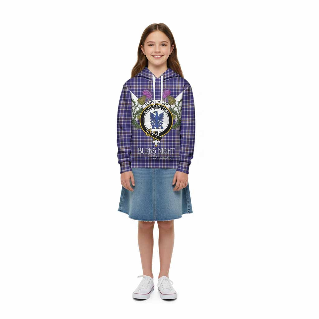 Ochterlony Tartan Family Crest Kid Hoodie Scottish Burns Night Thistle Floral