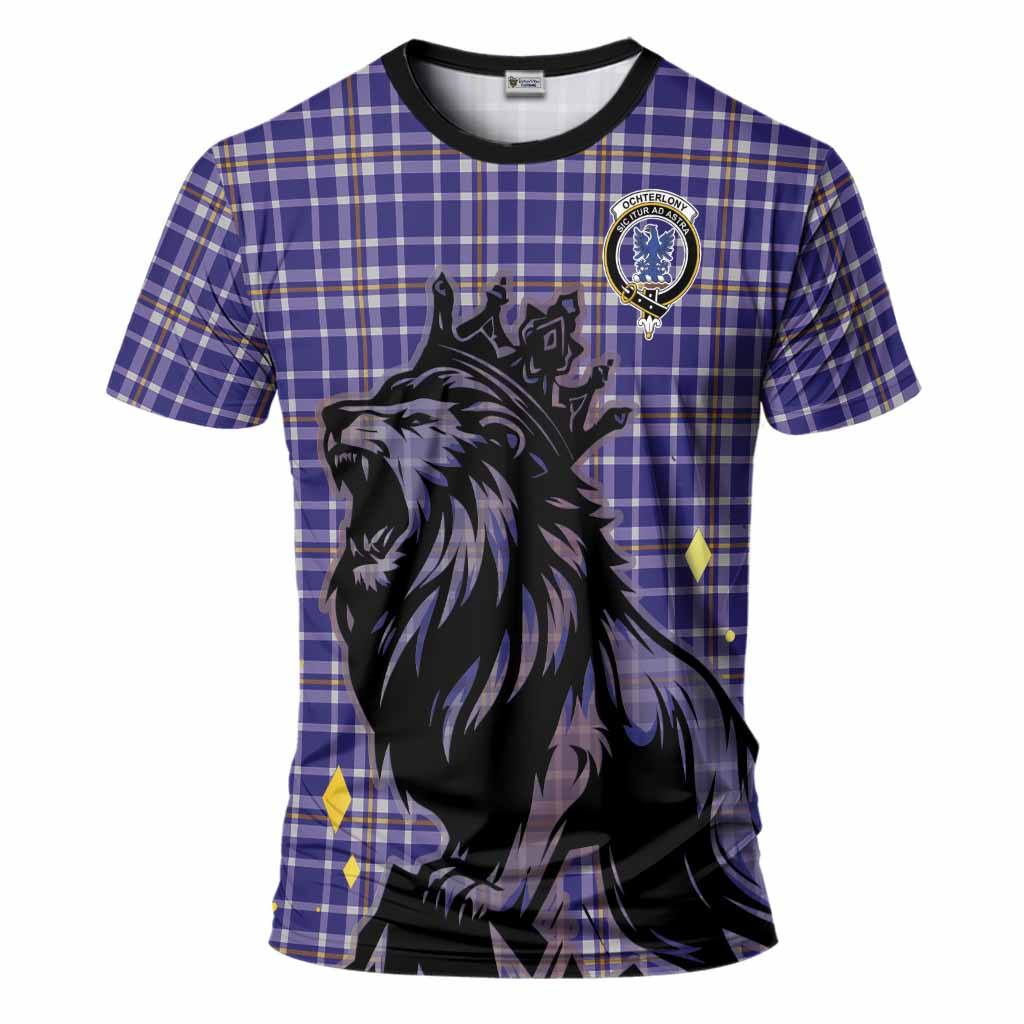 Ochterlony Tartan Family Crest T-Shirt Crowned Lion Roaring