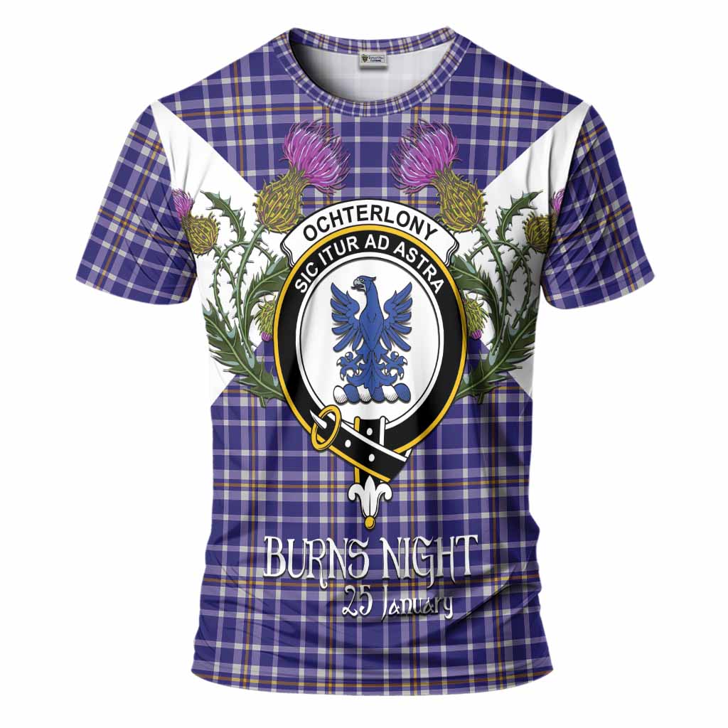 Ochterlony Tartan Family Crest T-Shirt Scottish Burns Night Thistle Floral