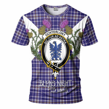 Ochterlony Tartan Family Crest T-Shirt Scottish Burns Night Thistle Floral