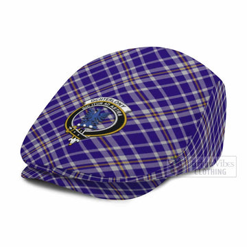 Ochterlony Tartan Flat Cap, Jeff Cap Cross Style with Family Crest