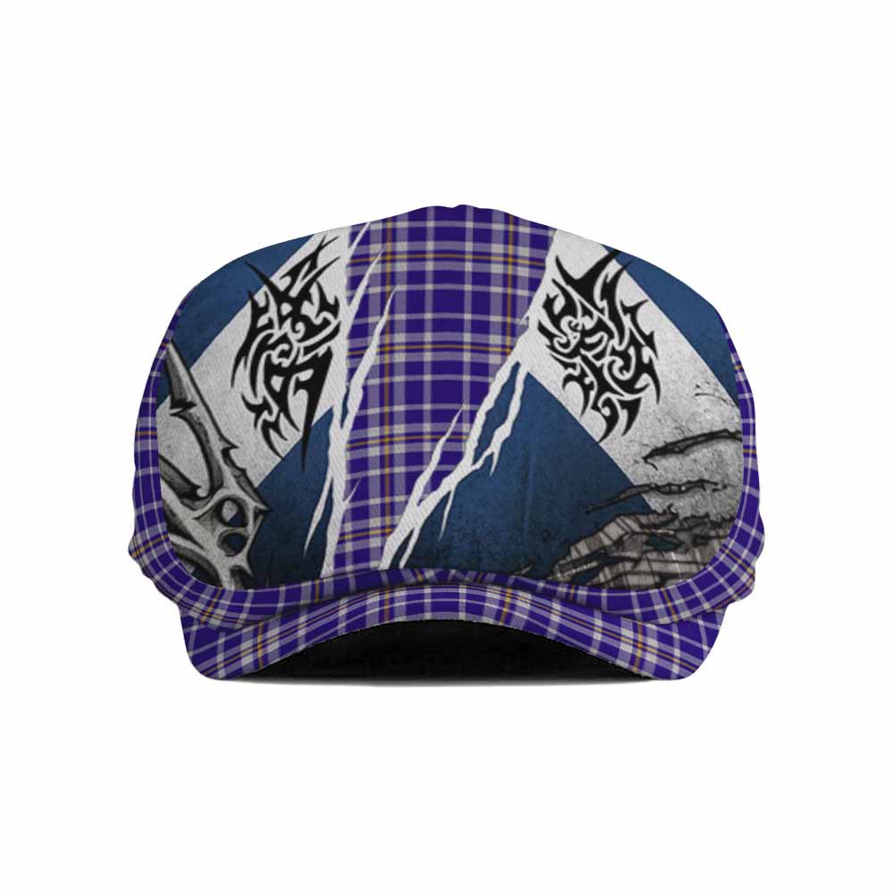 Ochterlony Tartan Flat Cap, Jeff Cap Scotland Flag Ripped Tribal Design