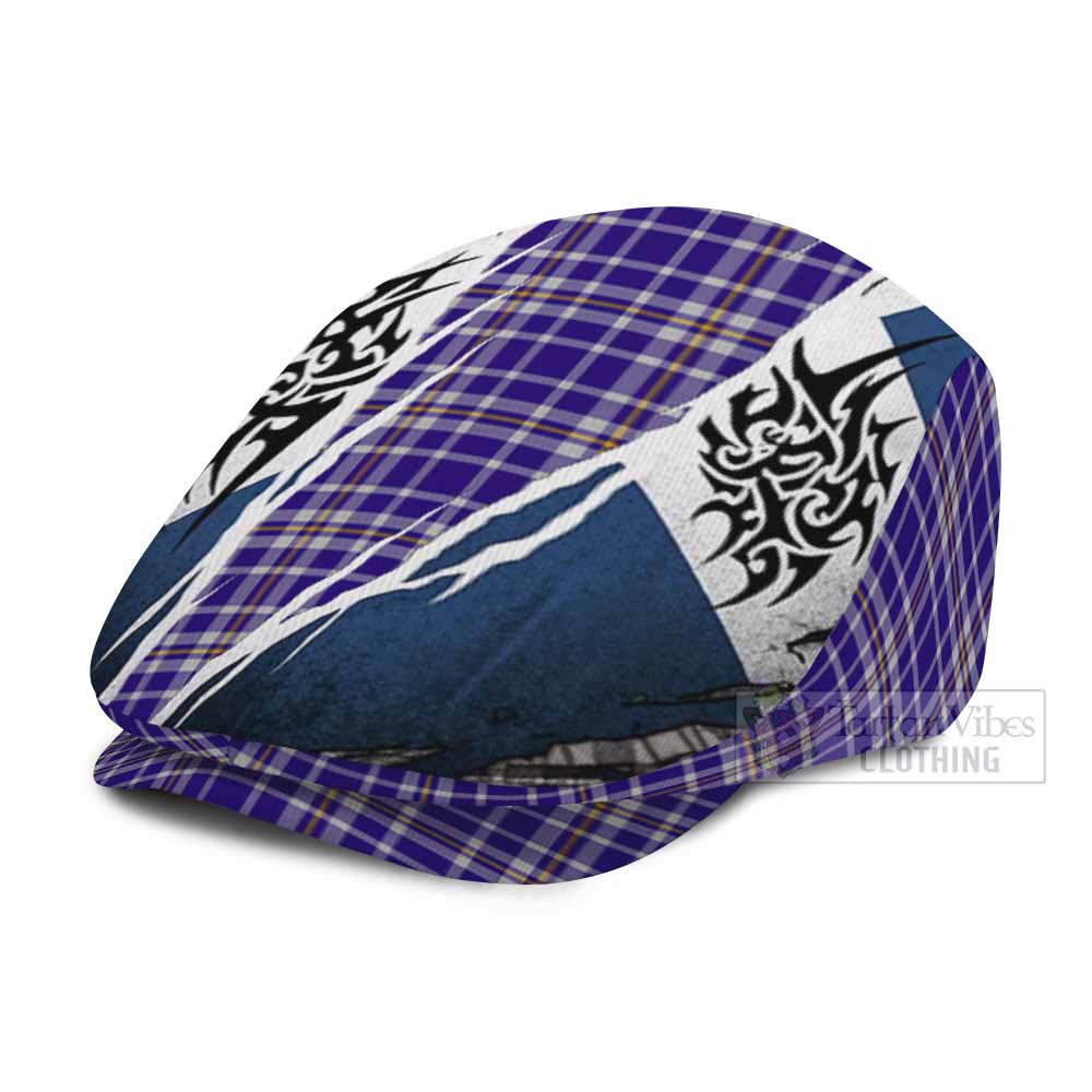 Ochterlony Tartan Flat Cap, Jeff Cap Scotland Flag Ripped Tribal Design