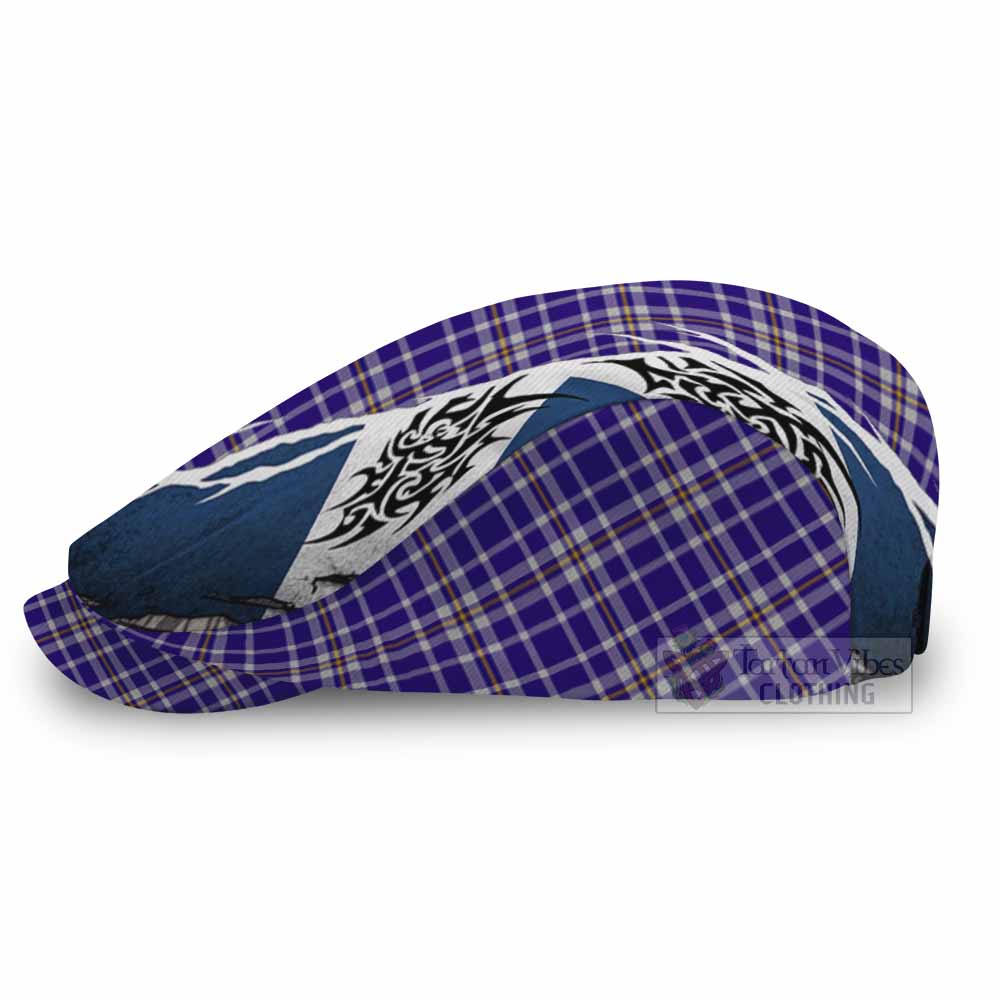 Ochterlony Tartan Flat Cap, Jeff Cap Scotland Flag Ripped Tribal Design