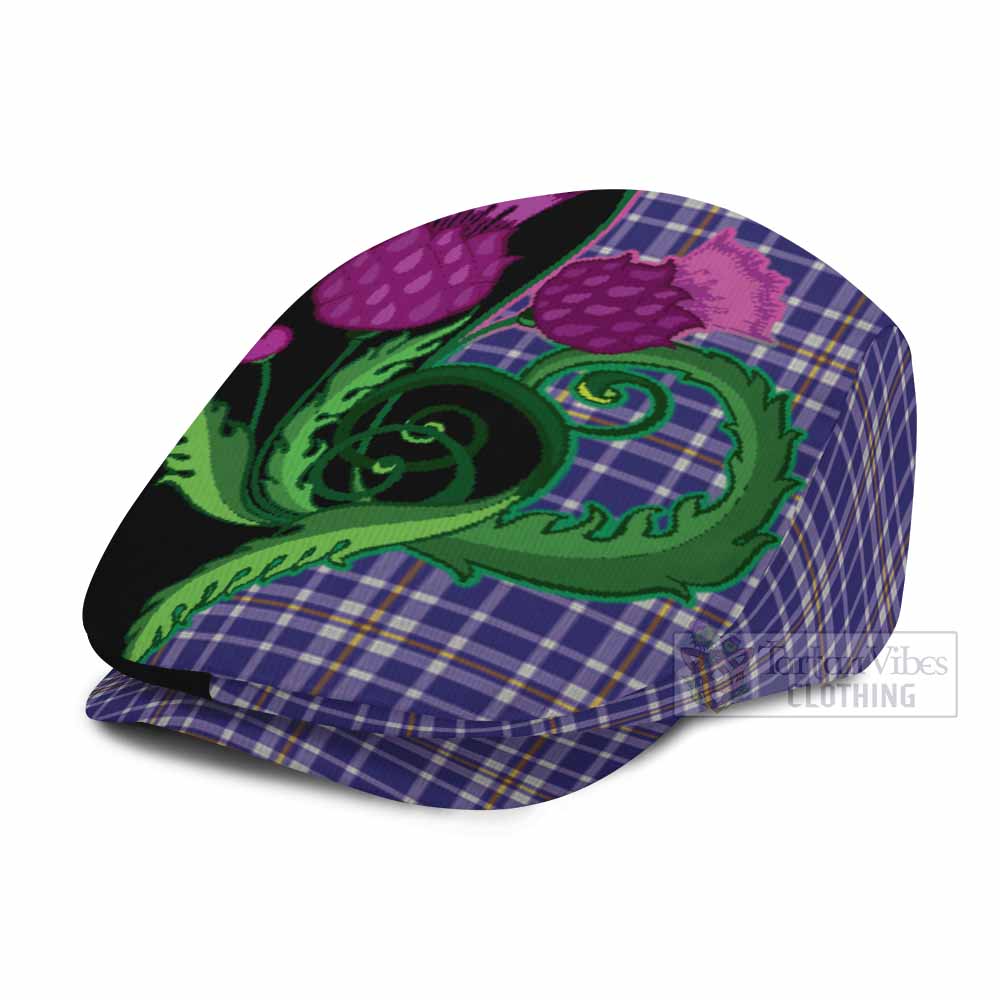 Ochterlony Tartan Flat Cap, Jeff Cap Traditional Scottish Thistle