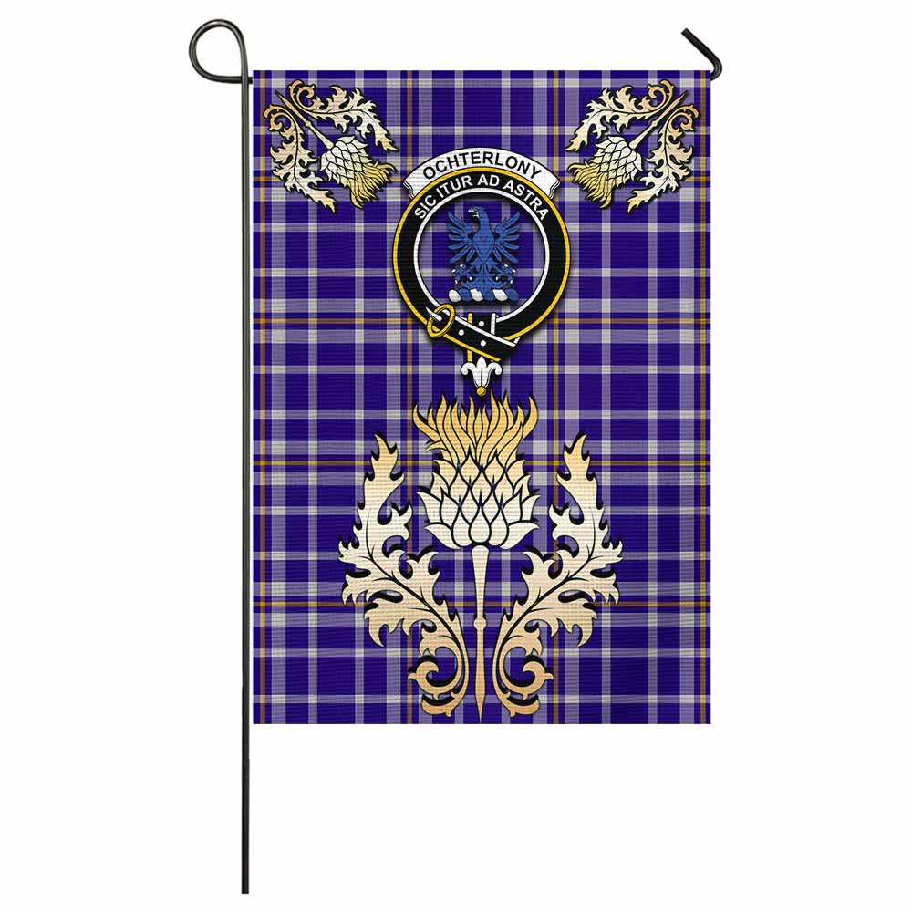 Ochterlony Tartan Garden Flag with Golden Regal Scottish Thistle Emblem - Tartan Vibes Clothing