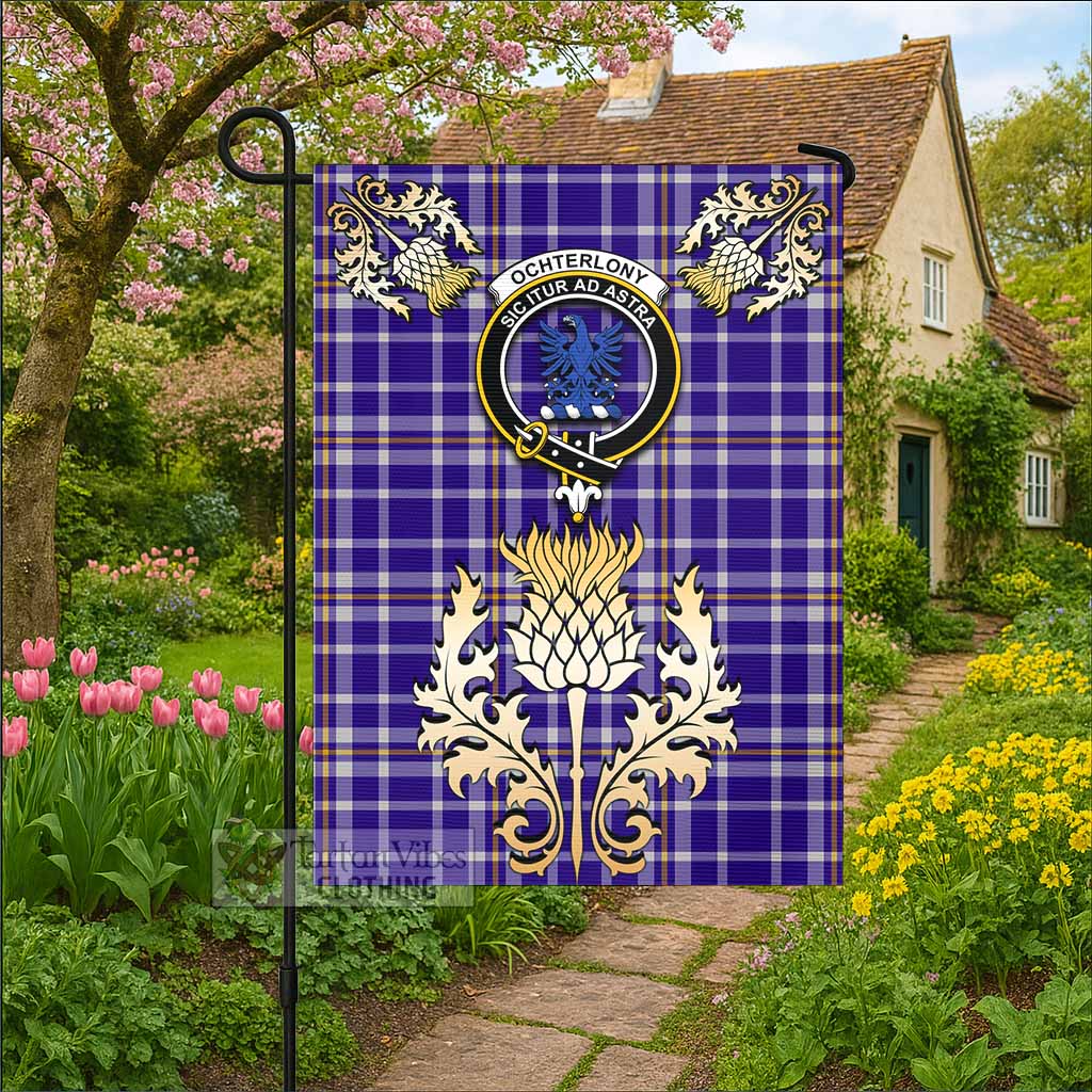 Ochterlony Tartan Garden Flag with Golden Regal Scottish Thistle Emblem - Tartan Vibes Clothing