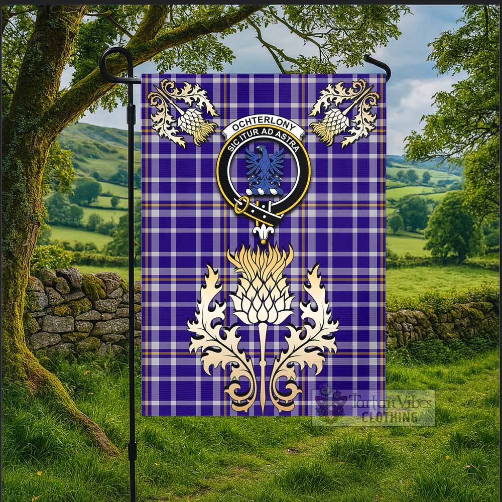 Ochterlony Tartan Garden Flag with Golden Regal Scottish Thistle Emblem - Tartan Vibes Clothing