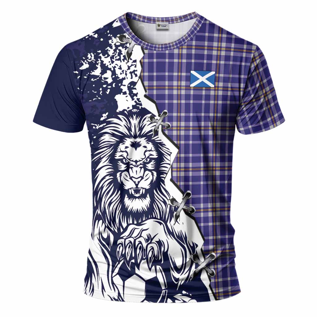 Ochterlony Tartan Scottish T-Shirt Angry Lion With Soccer Ball Style
