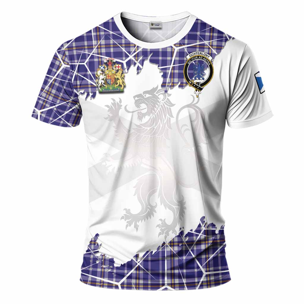Ochterlony Tartan T-Shirt with Family Crest and Lion Rampant Grunge Style