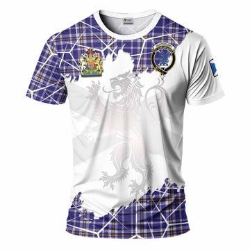 Ochterlony Tartan T-Shirt with Family Crest and Lion Rampant Grunge Style