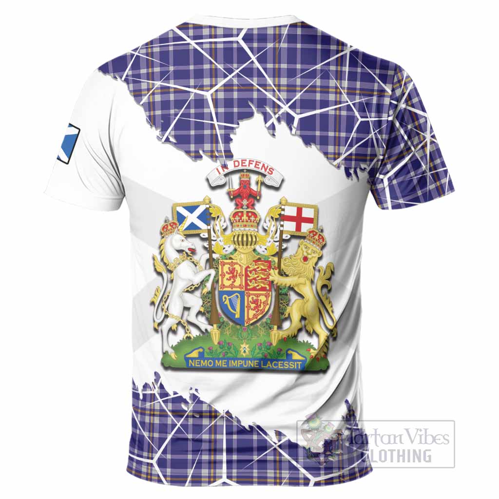 Ochterlony Tartan T-Shirt with Family Crest and Lion Rampant Grunge Style