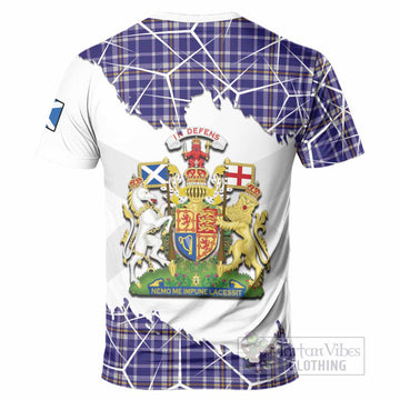 Ochterlony Tartan T-Shirt with Family Crest and Lion Rampant Grunge Style