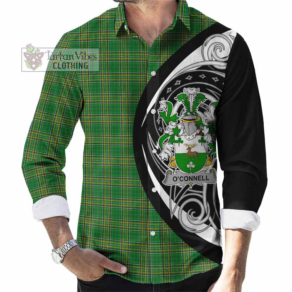 Tartan Vibes Clothing O'Connell Irish Clan Long Sleeve Button Shirt Celtic Circle Style