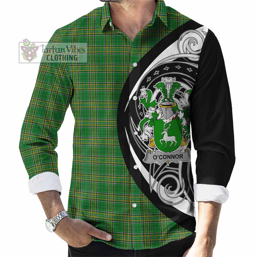 Tartan Vibes Clothing O'Connor Irish Clan Long Sleeve Button Shirt Celtic Circle Style