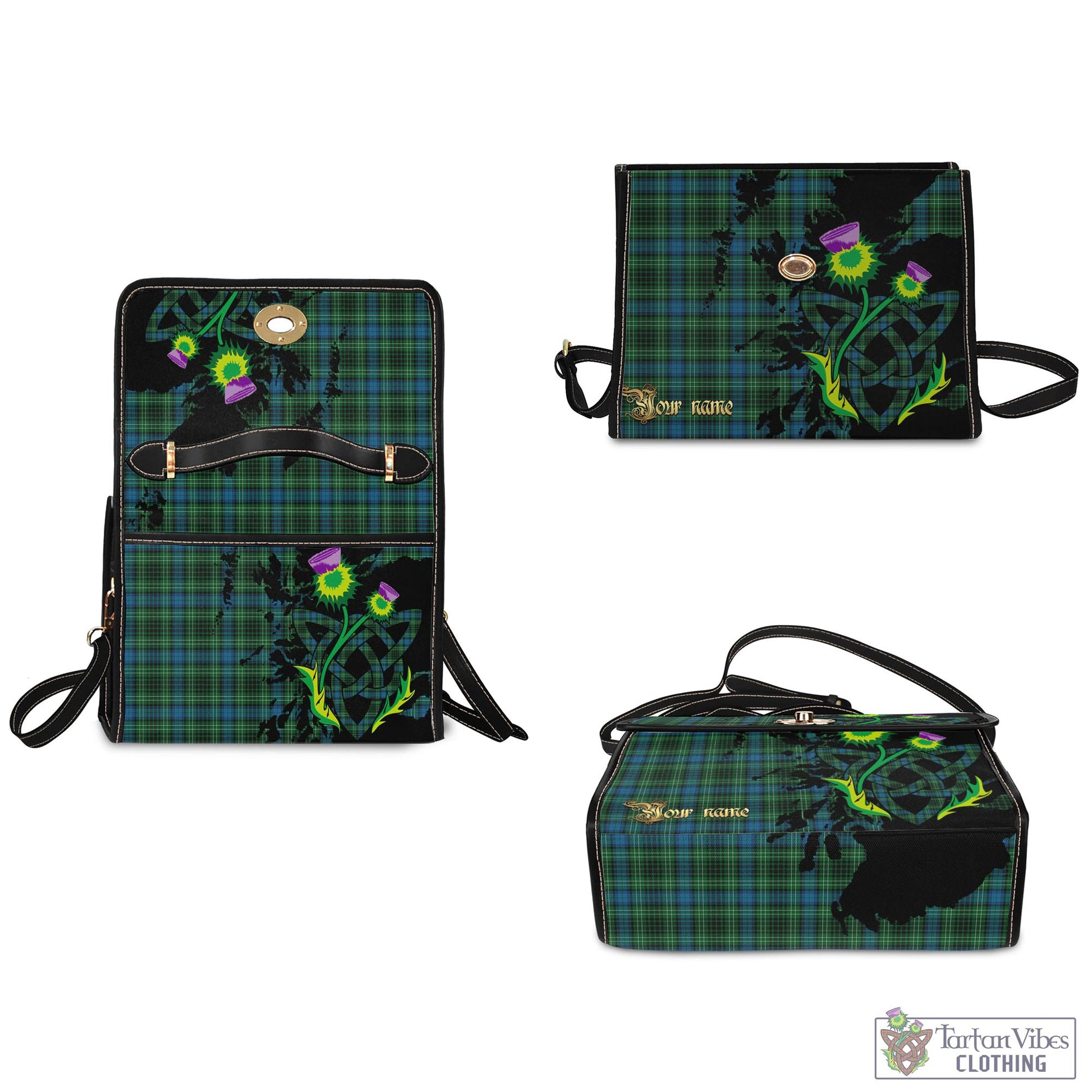 Tartan Vibes Clothing O'Connor Tartan Waterproof Canvas Bag with Scotland Map and Thistle Celtic Accents