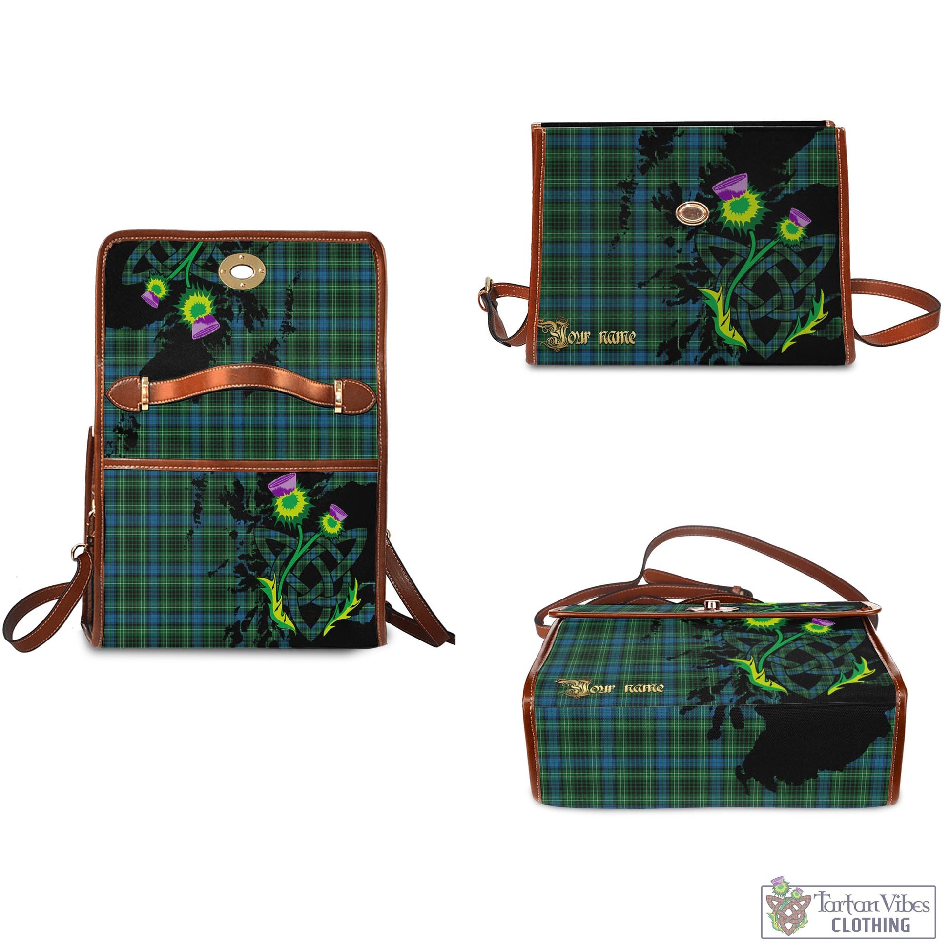 Tartan Vibes Clothing O'Connor Tartan Waterproof Canvas Bag with Scotland Map and Thistle Celtic Accents