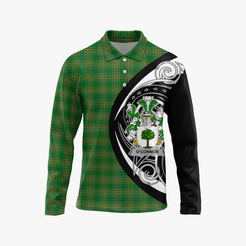 Tartan Vibes Clothing O'Connor (Faly) Irish Clan Long Sleeve Polo Shirt Celtic Circle Style