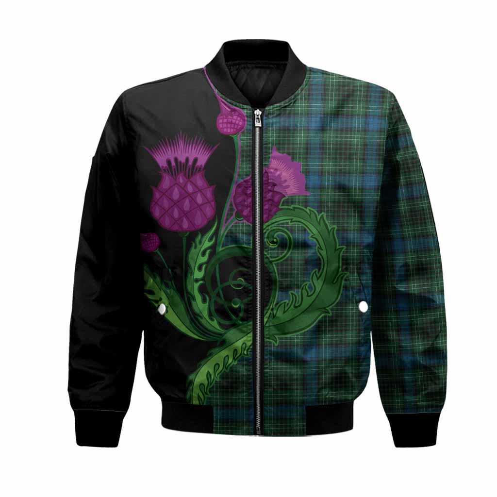 O'Connor Tartan Bomber Jacket Traditional Scottish Thistle Unisex Black - Tartan Vibes Clothing