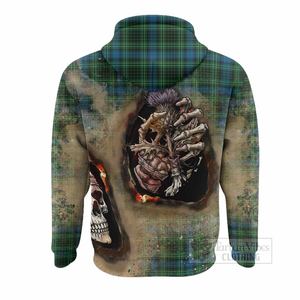 O'Connor Tartan Hoodie Halloween Skeleton With Thistle Burning Effect