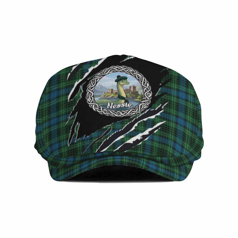O'Connor Tartan Loch Ness Monster Flat Cap, Jeff Cap Celtic Knot Nessie Art