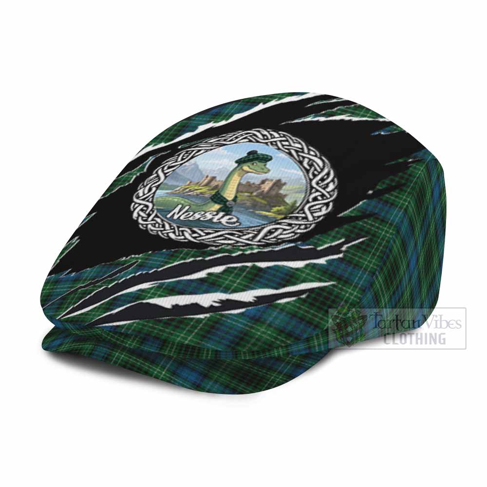 O'Connor Tartan Loch Ness Monster Flat Cap, Jeff Cap Celtic Knot Nessie Art