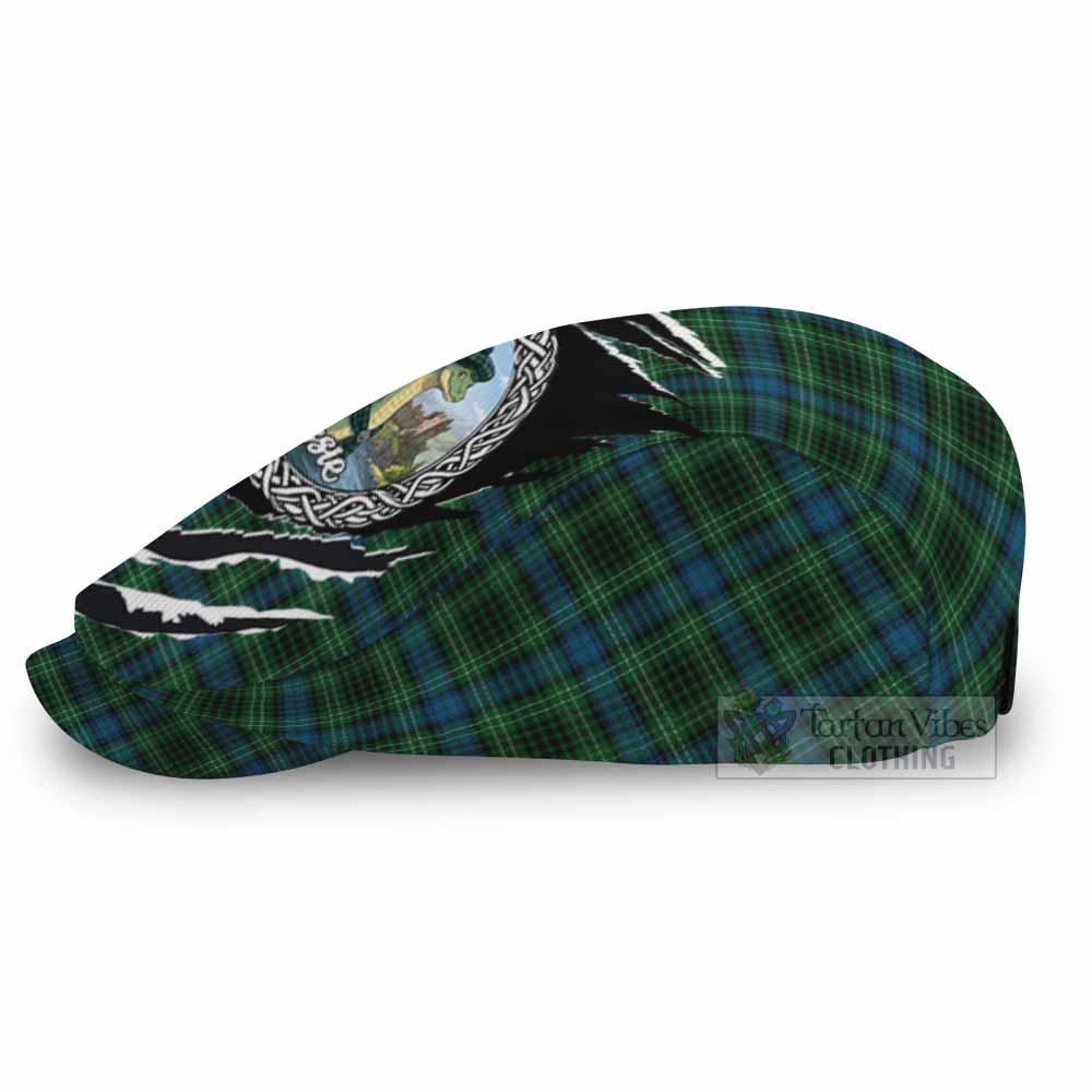 O'Connor Tartan Loch Ness Monster Flat Cap, Jeff Cap Celtic Knot Nessie Art