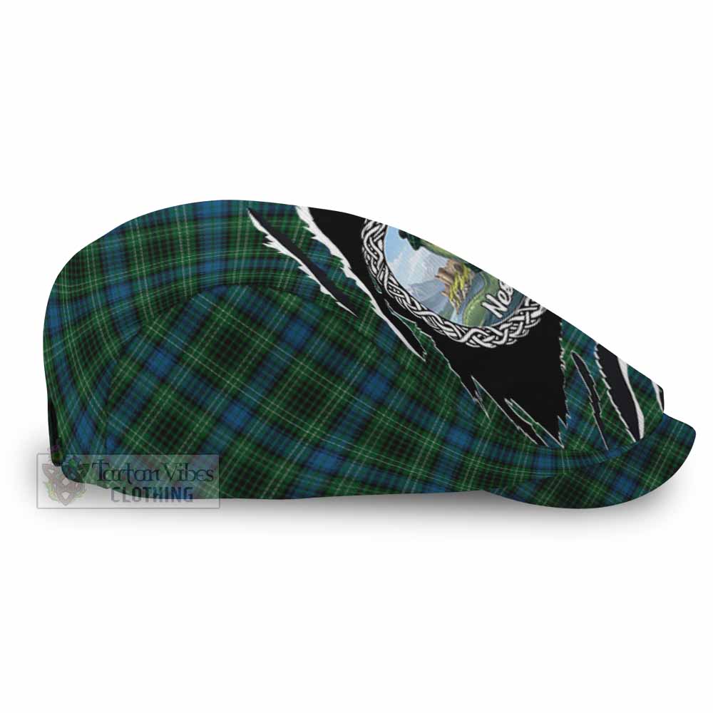 O'Connor Tartan Loch Ness Monster Flat Cap, Jeff Cap Celtic Knot Nessie Art
