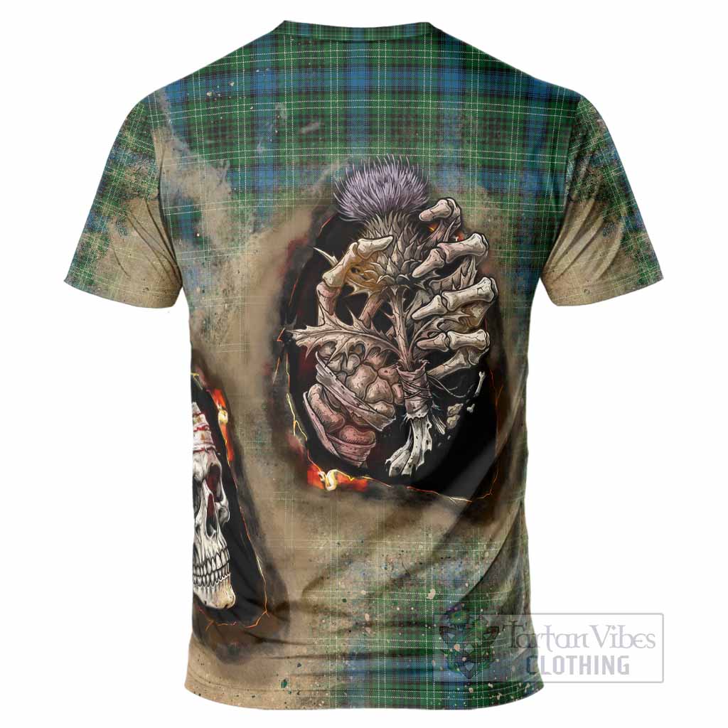 O'Connor Tartan T-Shirt Halloween Skeleton With Thistle Burning Effect