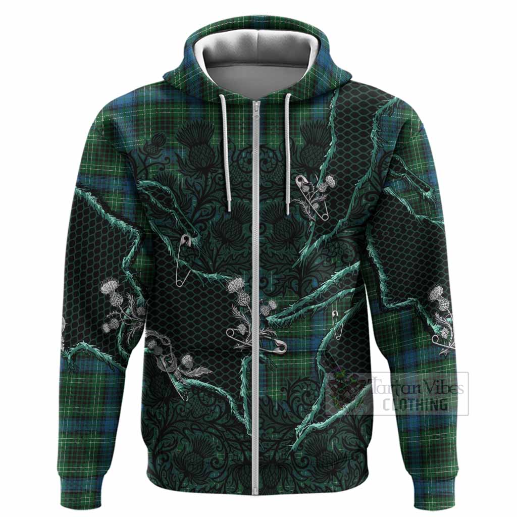 O'Connor Tartan Thistle Dark Gothic Hoodie Zip Hoodie - Tartan Vibes Clothing