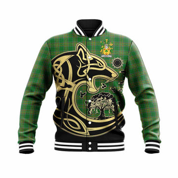 Odell Irish Tartan Baseball Jacket with Coat of Arms Celtic Wolf Style Unisex - Tartan Vibes Clothing