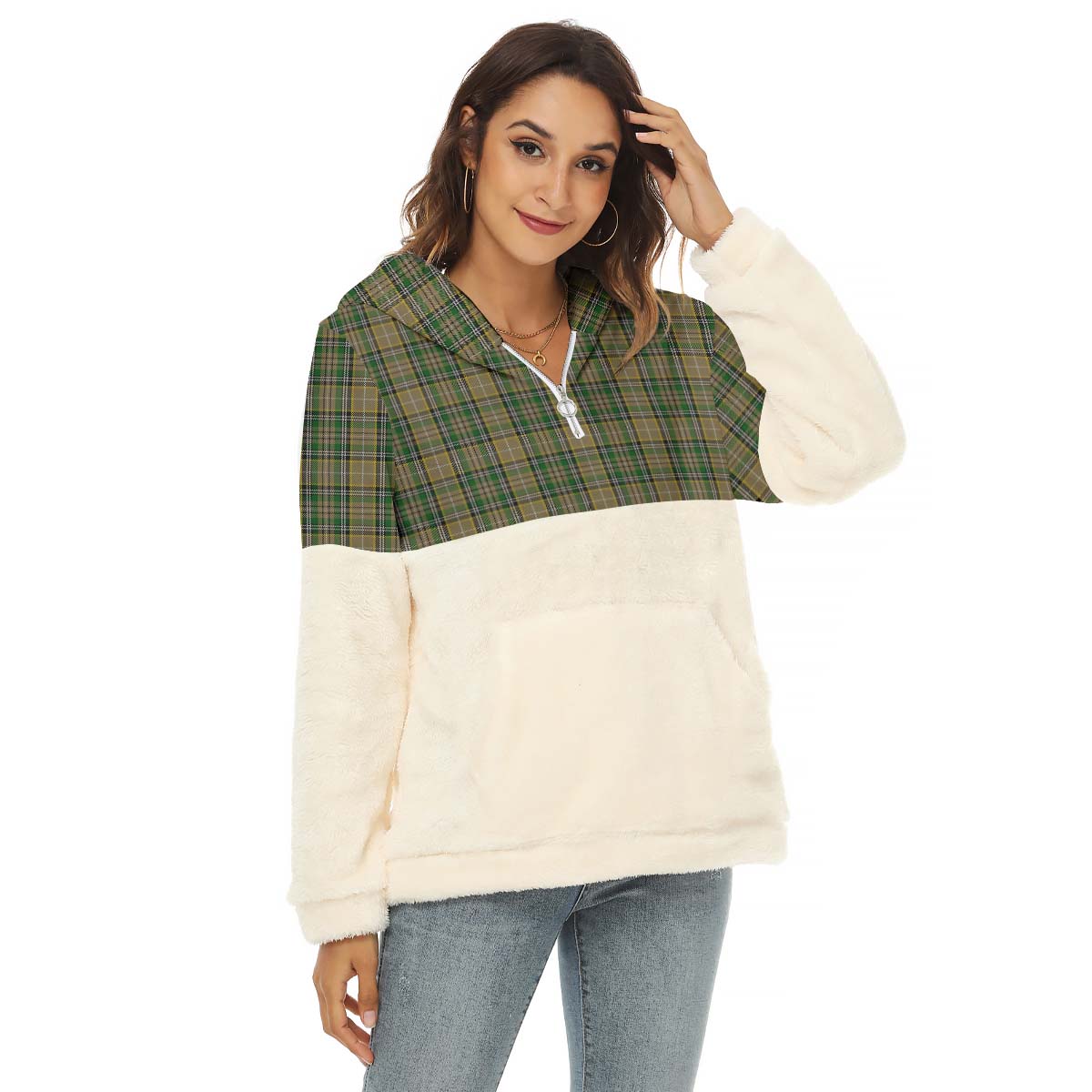 O'Farrell Tartan Women's Borg Fleece Hoodie With Half Zip Female - Tartan Vibes Clothing