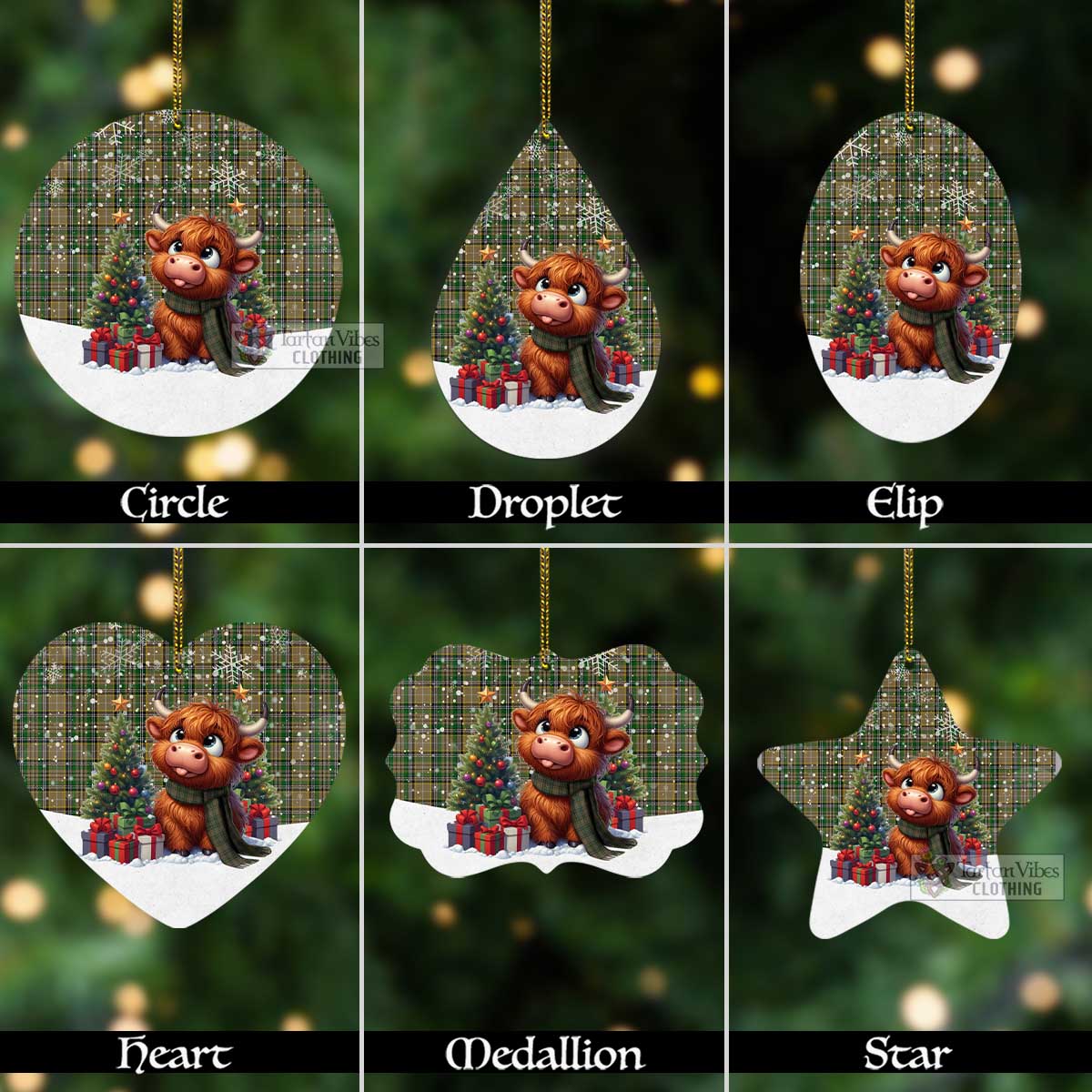 Tartan Vibes Clothing O'Farrell Tartan Christmas Aluminium Ornament with Adorable Highland Coo