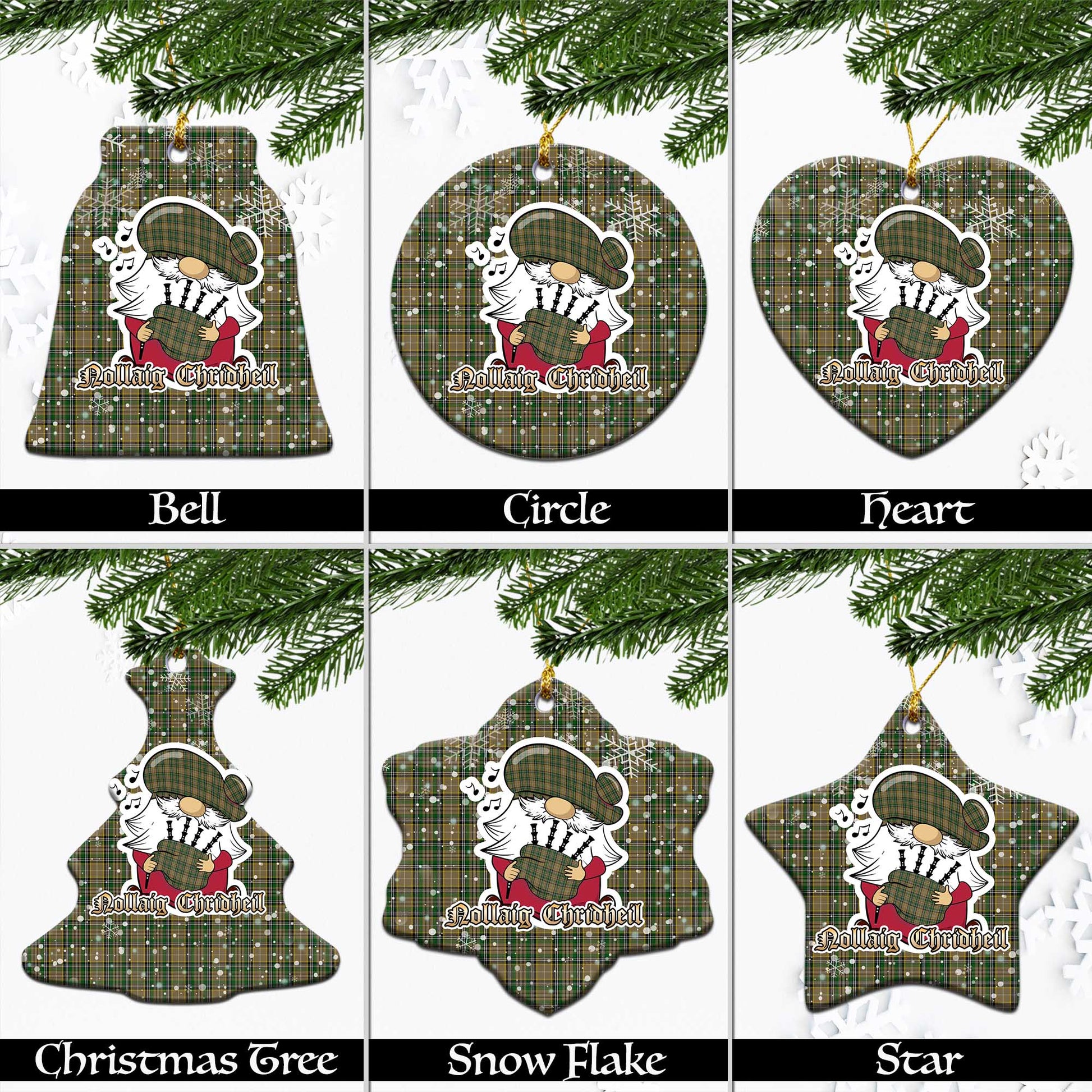 O'Farrell Tartan Christmas Ceramic Ornaments with Scottish Gnome Playing Bagpipes Ceramic - Tartan Vibes Clothing