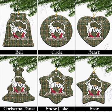 O'Farrell Tartan Christmas Ornaments with Scottish Gnome Playing Bagpipes