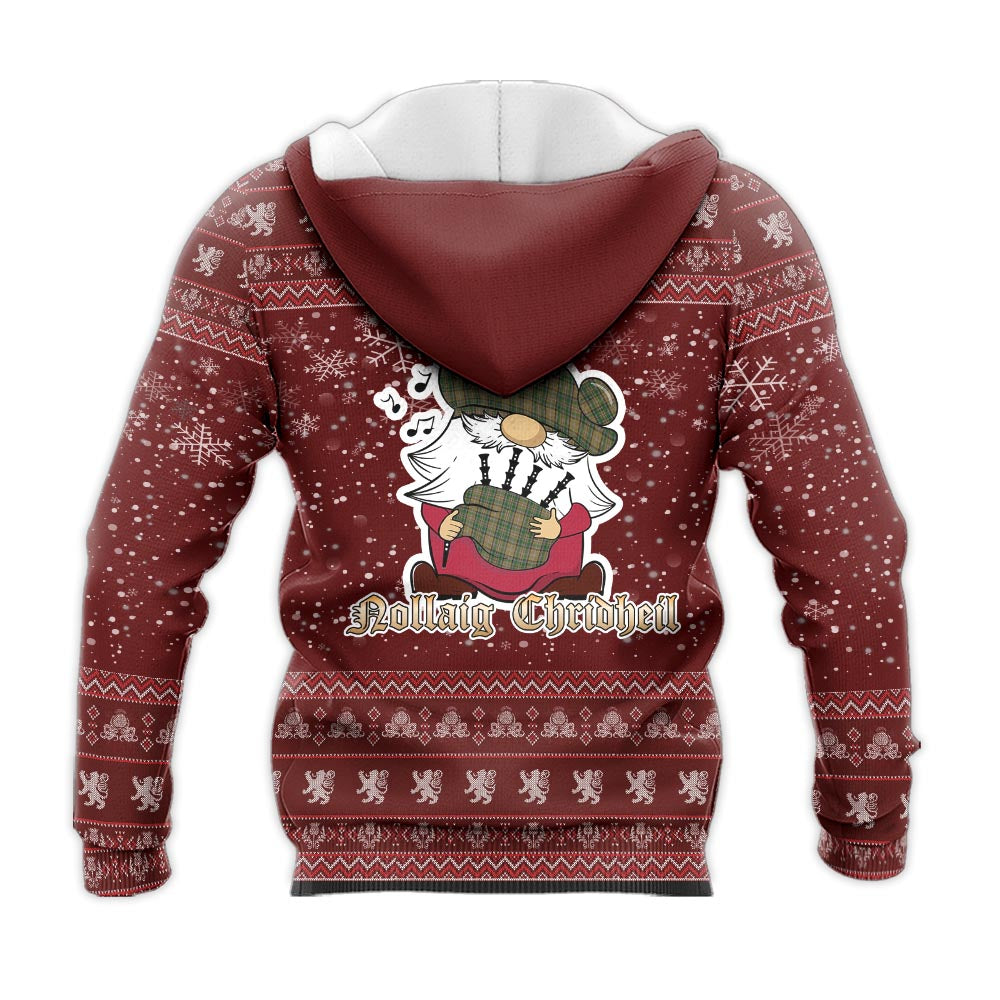 O'Farrell Clan Christmas Knitted Hoodie with Funny Gnome Playing Bagpipes - Tartanvibesclothing