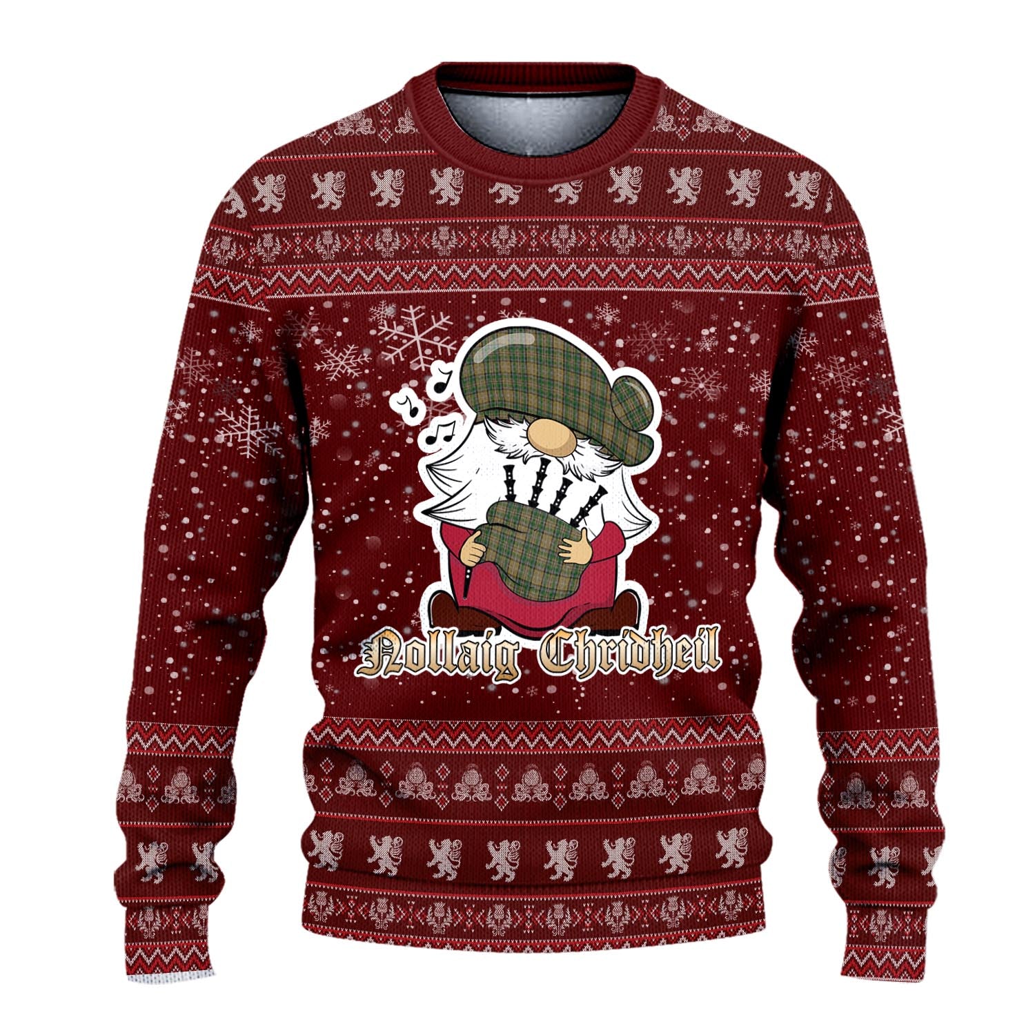 O'Farrell Clan Christmas Family Knitted Sweater with Funny Gnome Playing Bagpipes - Tartanvibesclothing