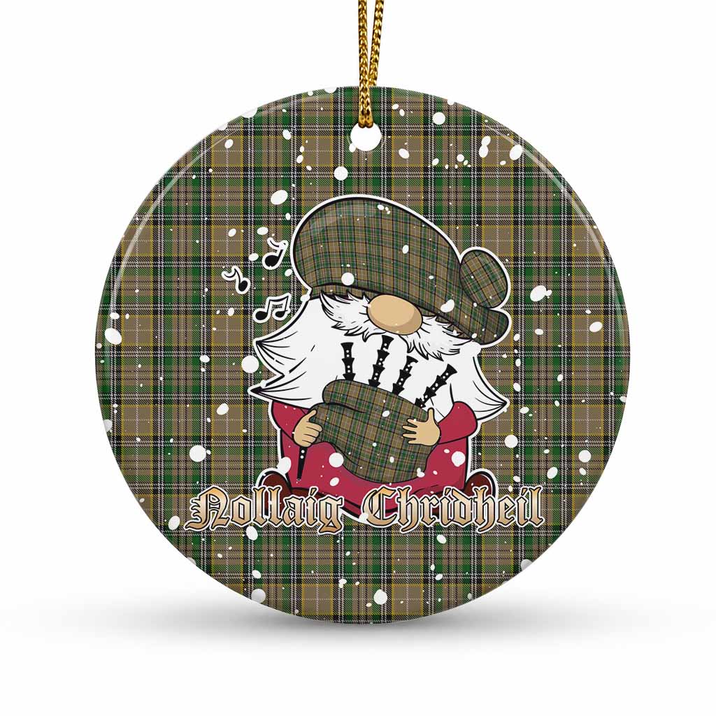 O'Farrell Tartan Ceramic Circle Ornament Gnome Bagpiper - Chistmas Tree Decor