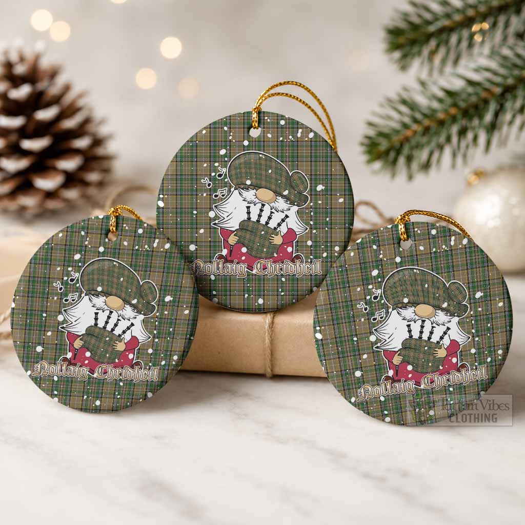 O'Farrell Tartan Ceramic Circle Ornament Gnome Bagpiper - Chistmas Tree Decor