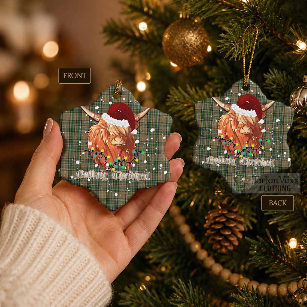 O'Farrell Tartan Ceramic Snow Flake Ornament Mister Coo - Highlander Decor - Tartan Vibes Clothing