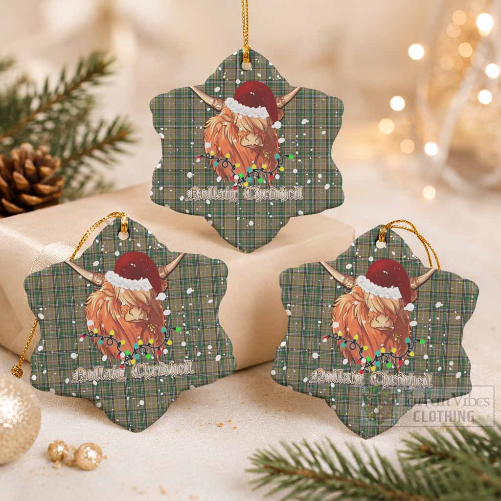 O'Farrell Tartan Ceramic Snow Flake Ornament Mister Coo - Highlander Decor Pack of 3 - Tartan Vibes Clothing