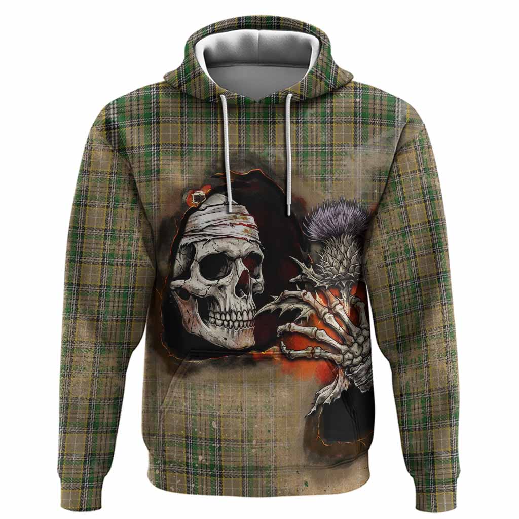 O'Farrell Tartan Hoodie Halloween Skeleton With Thistle Burning Effect Pullover Hoodie - Tartan Vibes Clothing