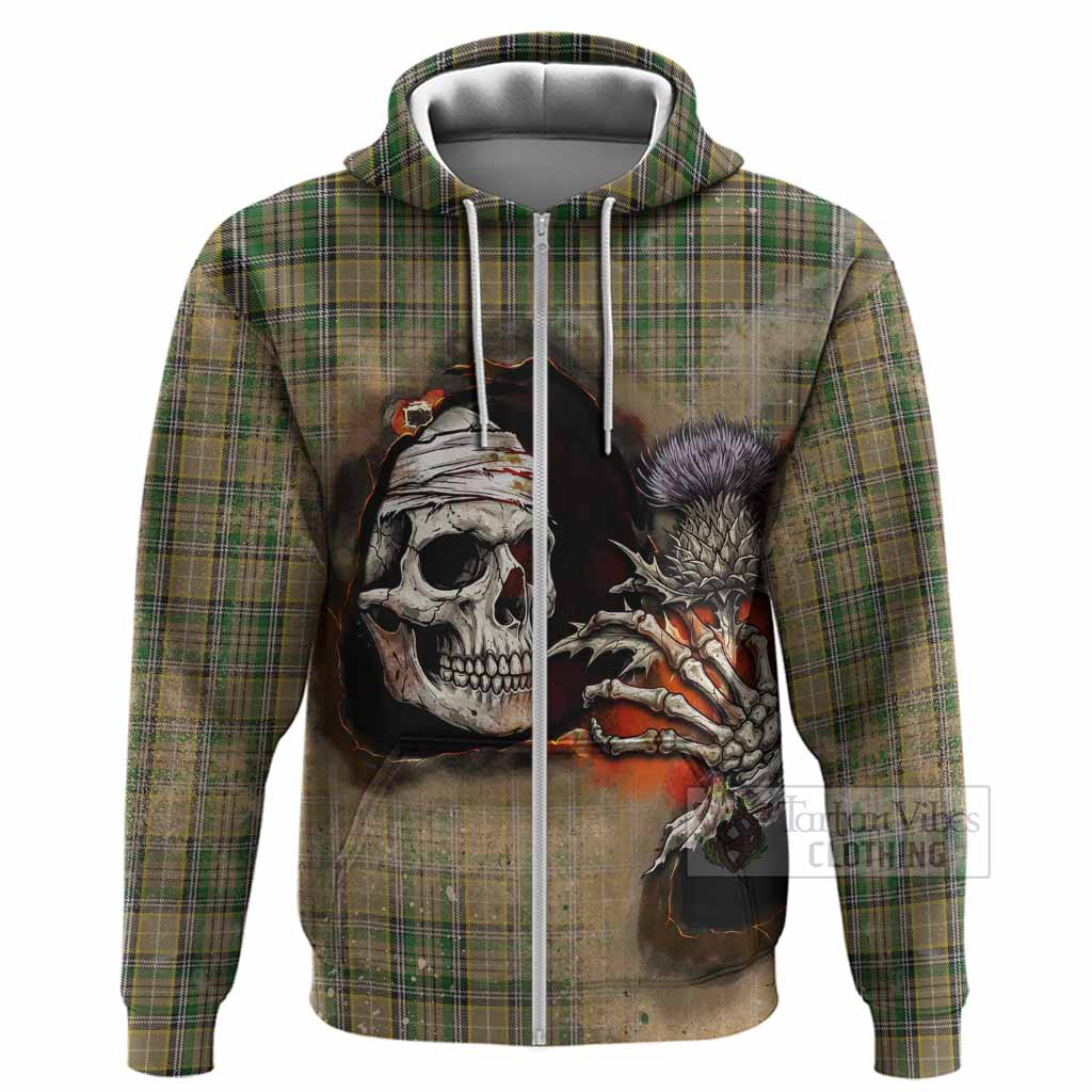 O'Farrell Tartan Hoodie Halloween Skeleton With Thistle Burning Effect Zip Hoodie - Tartan Vibes Clothing